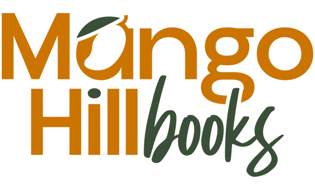 Mango Hill Books logo in orange, dark green, and white