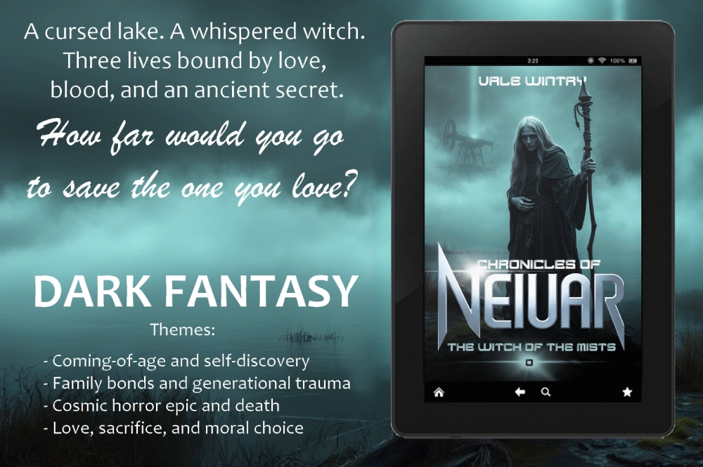 The Witch of the Mists by Vale Wintry. Mango Hill Books. Cover of the prequel novella to the dark science fantasy series Chronicles of Neiuar.